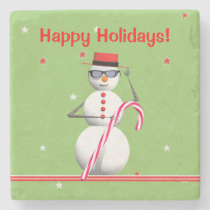 Christmas Holiday Snowman Stone Coaster