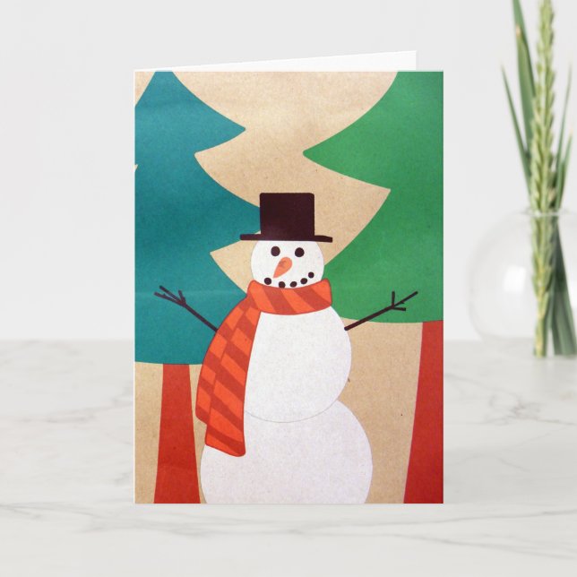 Christmas Holiday Snowman & Trees Card (Front)
