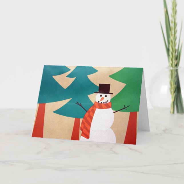 Christmas Holiday Snowman & Trees Card (Front)