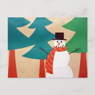 Christmas Holiday Snowman & Trees Postcard