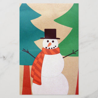 Christmas Holiday Snowman & Trees Stationery