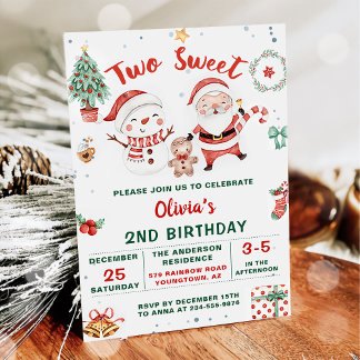 Christmas Holiday Snowman Two Sweet 2nd Birthday Invitation