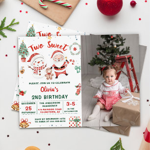 Christmas Holiday Snowman Two Sweet 2nd Birthday Invitation