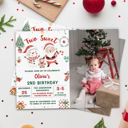 Christmas Holiday Snowman Two Sweet  2nd Birthday Invitation