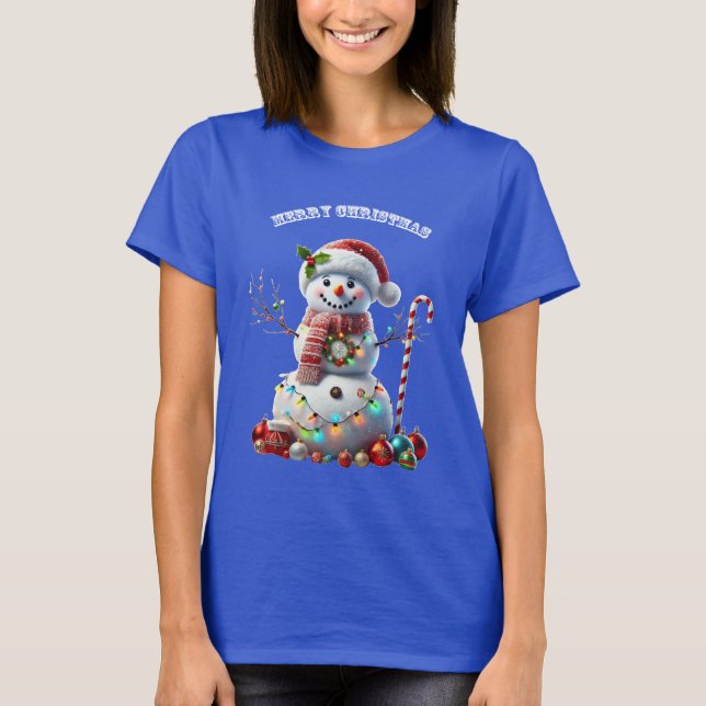 Christmas Holiday Snowman with Decorations URM T-Shirt (Front)