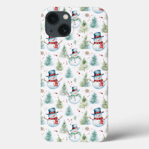 Christmas Holiday Snowmen Seamless Pattern iPhone 13 Case