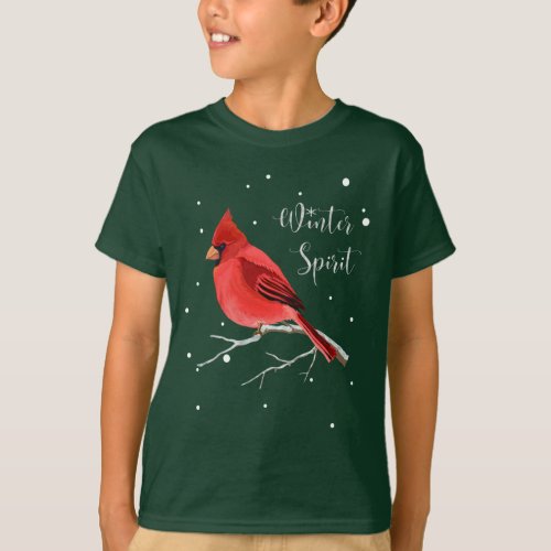 Christmas Holiday Snowy Red cardinal Bird Kids T_Shirt