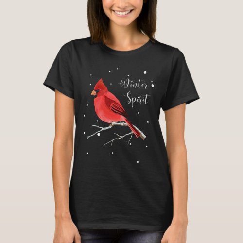 Christmas Holiday Snowy Red Cardinal Bird womens T_Shirt