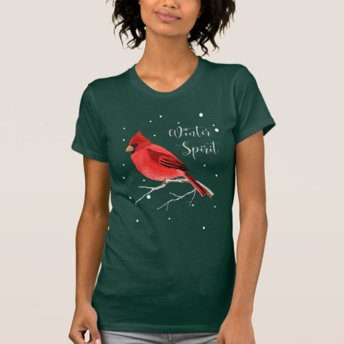 Christmas Holiday Snowy Red Cardinal Bird womens T_Shirt