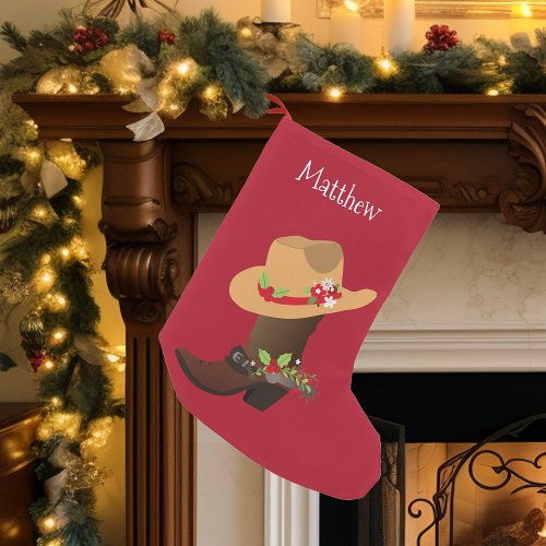 Christmas Holiday Southwestern Cowboy Boot Small Christmas Stocking