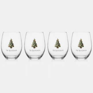 Christmas Holiday  Stemless Wine Glass