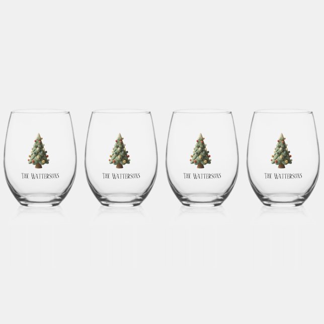 Christmas Holiday  Stemless Wine Glass (Front)