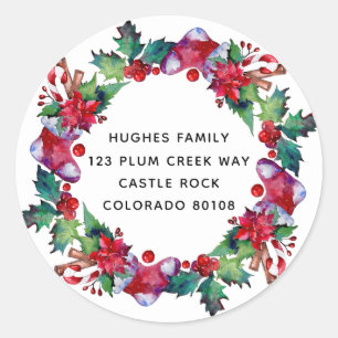 Christmas Holiday Stocking Floral Wreath Photo Classic Round Sticker
