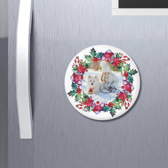 Christmas Holiday Stocking Floral Wreath Photo Magnet (Creator Uploaded)