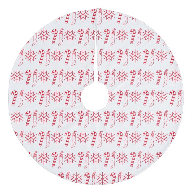 Christmas Holiday Stocking Santa Seasons Greetings Fleece Tree Skirt (Front)