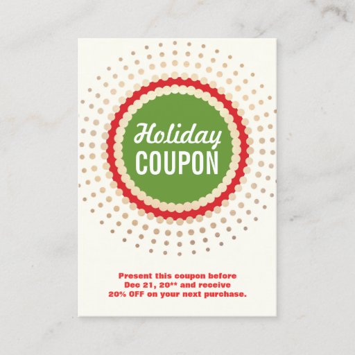 Customizable Holiday Store Coupon Promotional Business Card