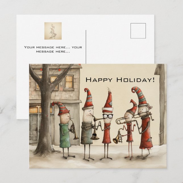Christmas Holiday Street Musicians Postcard (Front/Back)