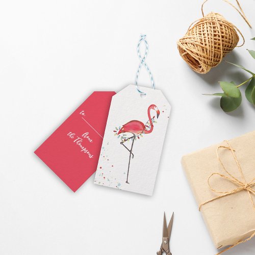 Christmas Holiday String Lights Colorful Flamingo Gift Tags