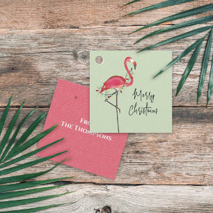 Christmas Holiday String Lights Pink Flamingo Favor Tags