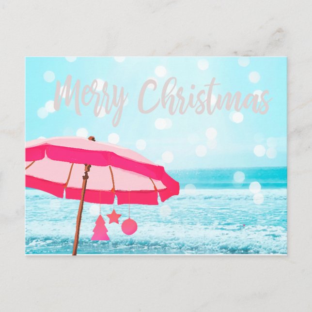 Christmas Holiday Sunshine Beach Scene  Umbrella Postcard (Front)