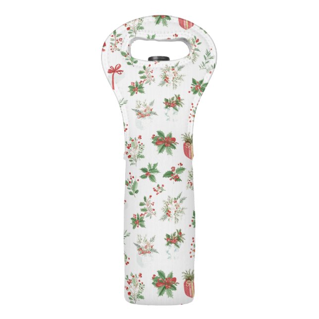 Christmas Holiday swags & Flowers Wine Bag (Front)
