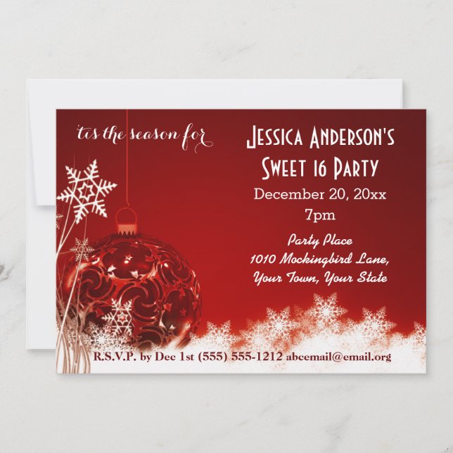 Christmas Holiday Sweet 16 Birthday Invitation (Front)
