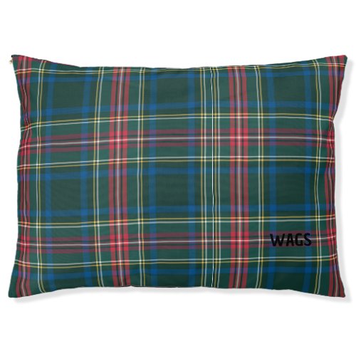 Christmas Holiday Tartan Plaid Dog Name Classic Pet Bed