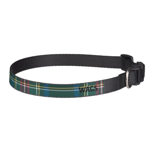 Christmas Holiday Tartan Plaid Dog Name Classic Pet Collar (Right)