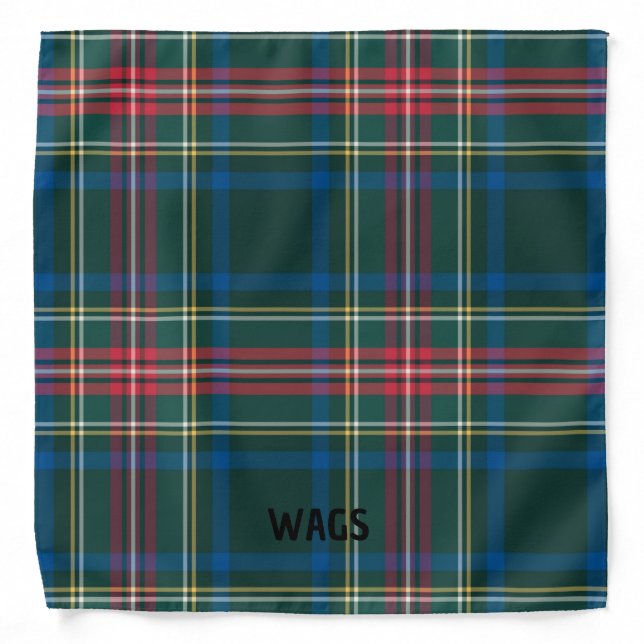 Christmas Holiday Tartan Plaid Pet NAME Classic Bandana (Front)