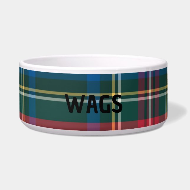 Christmas Holiday Tartan Plaid Pet Name Classic Bowl (Front)