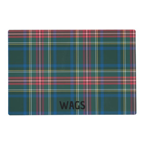 Christmas Holiday Tartan Plaid Pet Name Festive Placemat