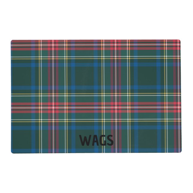 Christmas Holiday Tartan Plaid Pet Name Festive Placemat (Front)