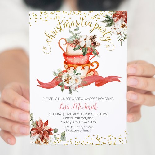 Christmas Holiday Tea Party Bridal Shower  Invitation