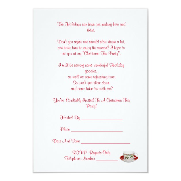 Christmas Holiday Tea Party Invitation