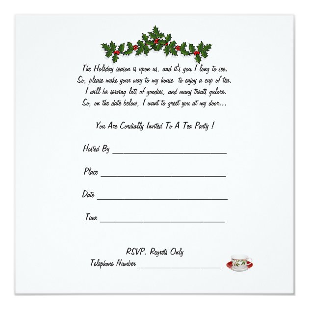 Christmas Holiday Tea Party Invitation. Card