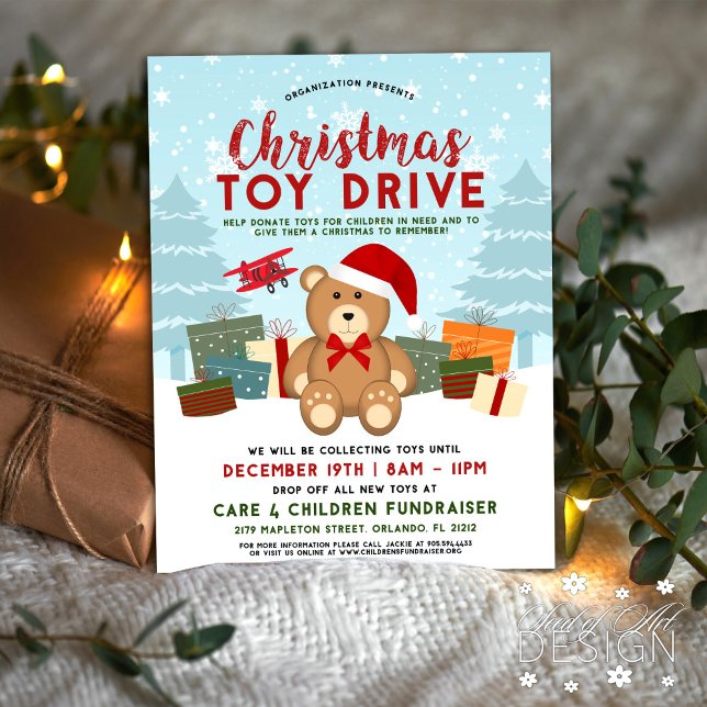 Christmas Holiday Teddy Bear Toy Drive Fundraiser  Flyer (Creator Uploaded)