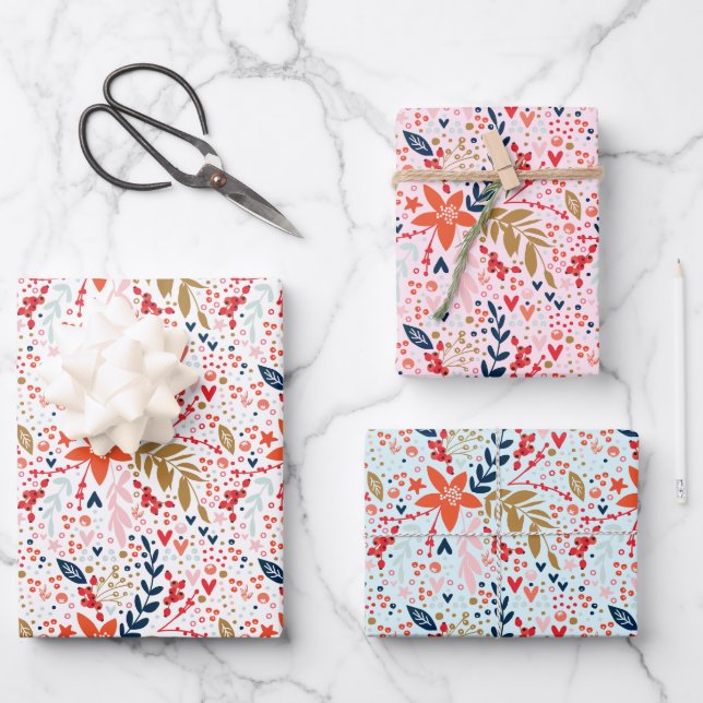 Christmas Holiday Theme Wrapping Paper Sheets pink (Front)