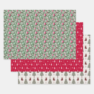 Christmas Holiday Three Pack  Wrapping Paper Sheets