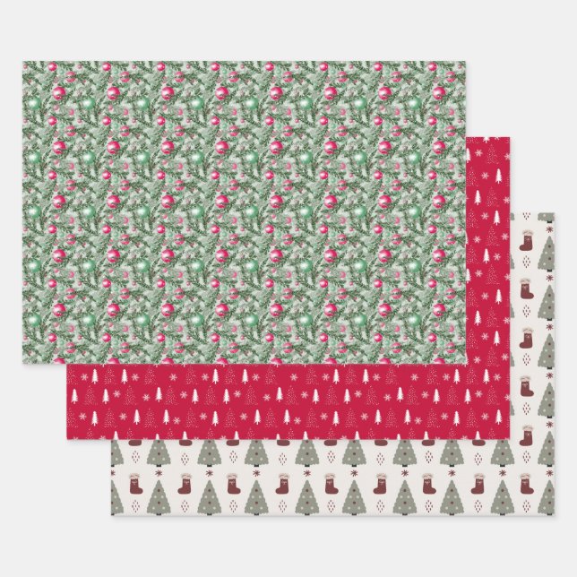 Christmas Holiday Three Pack  Wrapping Paper Sheets (Set)