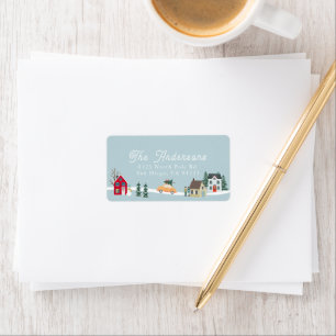 Christmas Holiday Town/Village Blue Address Label