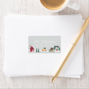 Christmas Holiday Town/Village Gray Address Label