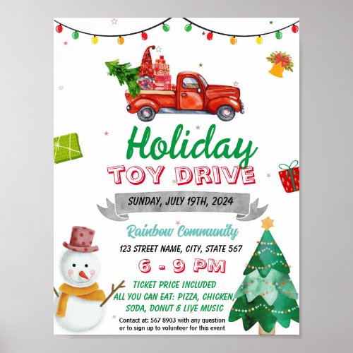 Christmas Holiday Toy Drive event template Poster