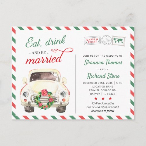 Christmas Holiday Travel Red Wedding Invitation Postcard