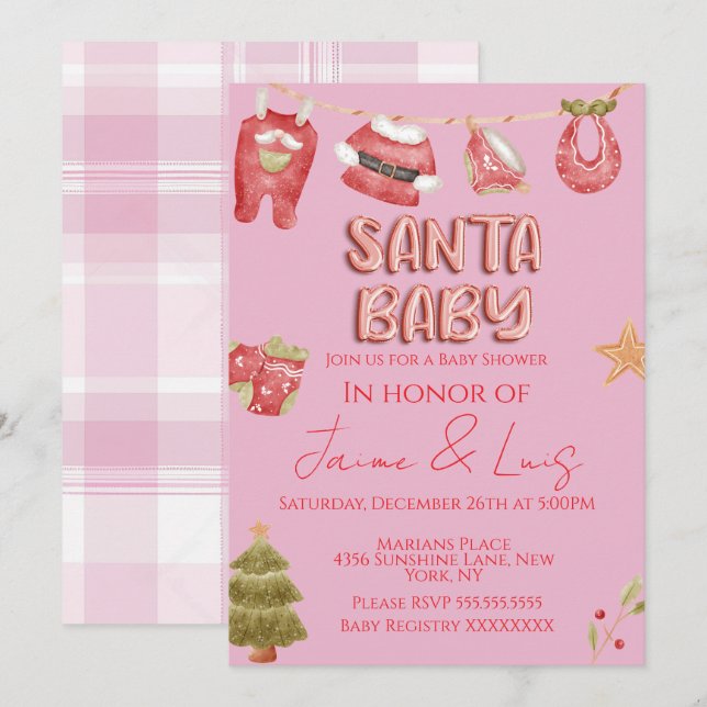 Christmas Holiday Tree Santa Baby Shower   Invitation (Front/Back)