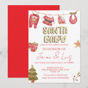 Christmas Holiday Tree Santa Boy Baby Shower Invitation