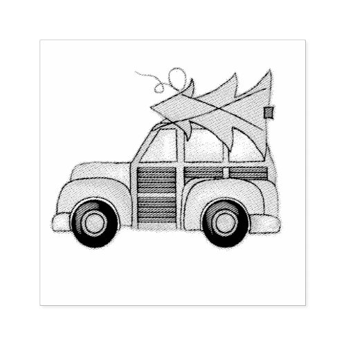 Christmas Holiday Tree Whimsical Winter Car  Rubber Stamp
