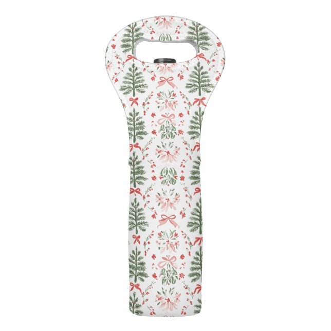 Christmas Holiday Trees & Flowers Wine Bag (Front)