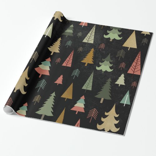 Christmas Holiday _ Trees on Black Wrapping Paper