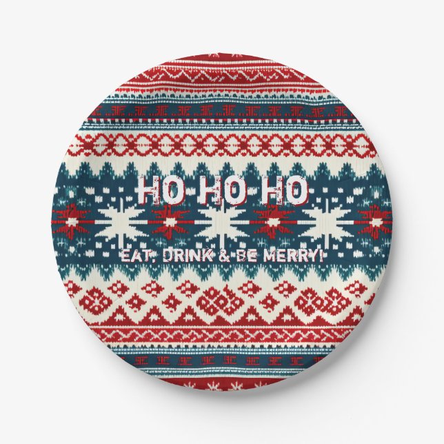 Christmas Holiday Ugly Sweater Party Paper Plates (Front)
