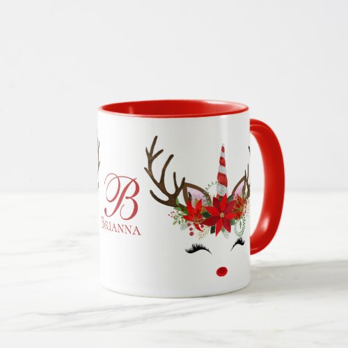 Christmas Holiday _ Unicorn Deer 2Tone Red Mug